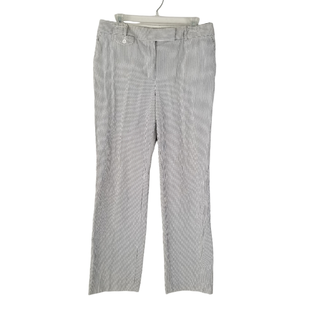 Talbots Heritage Pants Gray White Striped Seersucker Straight Leg 32 Waist